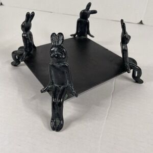 Metal Candle Plate 4 Rabbits Home Decor, Matte/Antique